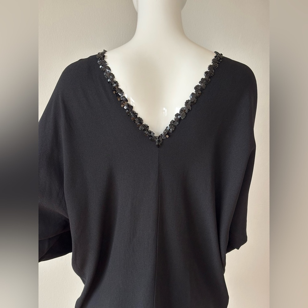 Yves Saint Laurent Black Batwing Top | Sequin Trim Draped Blouse Made in France - Picture 5 of 11